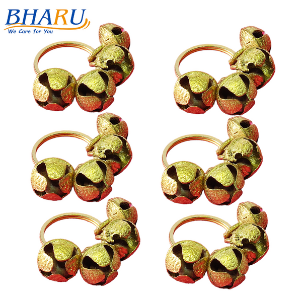 Bharu Brass Clapping 4 Ghungroo Finger Ring Set of 3 Pairs