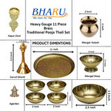 Bharu 11 pcs Traditional Brass Large Pooja Thali Set With Free Clapping Ghungroo Ring