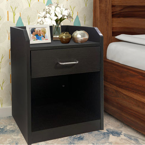 Kawachi Sofa Side Bedside Table with Single Drawer Nightstand Bed Side Table with Storage Shelf Cabinate End Table Useful in Bedroom, Living Room, Study, Office, Pantry KW73-Wenge Black