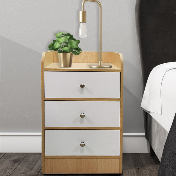 Kawachi Modern Home Bedroom Bedside Table Storage Cabinet with 3 Drawers WD