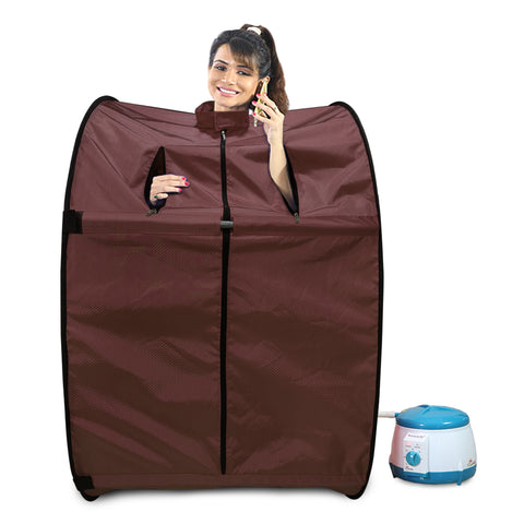 Kawachi Portable Steam Sauna Bath Panchkarma Swedan Machine for Health and Beauty Spa at Home with Stool KC08-Brown