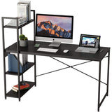 Kawachi Wooden Work Station Laptop Computer Desk Study Table with Metallic Finish Steel Body with 4 Book Shelves Black Pearl