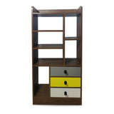 Kawachi Wooden Bookshelf Almirah Organiser with Open Storage and Drawers for Home Office