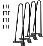 Kawachi Set of 4 Pcs 16" Hairpin Furniture Legs Metal Home DIY Projects for Nightstand, Coffee Table, Desk, etc with Plastic Floor Protectors and Screws KC22-Black