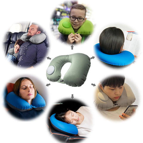 Kawachi U-Shaped push press automatic inflatable aeroplane/train sleeping Travel Neck Pillow K496-Gray
