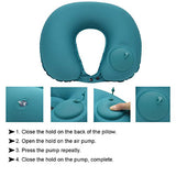 Kawachi U-Shaped push press automatic inflatable aeroplane/train sleeping Travel Neck Pillow K496-Blue