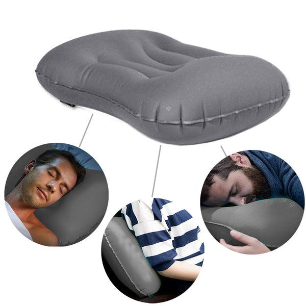 Kawachi Push Button Inflatable Compressible Camping Travel Pillow, for Neck & Lumbar Support While Camp, Hiking Backpacking,train aeroplane travelling K498-Gray