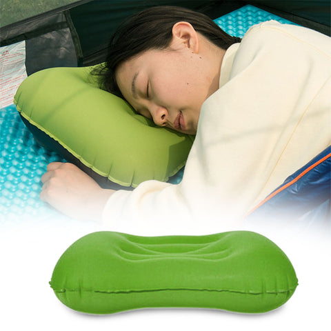 Kawachi Push Button Inflatable Compressible Camping Travel Pillow, for Neck & Lumbar Support While Camp, Hiking Backpacking,train aeroplane travelling K498-Green