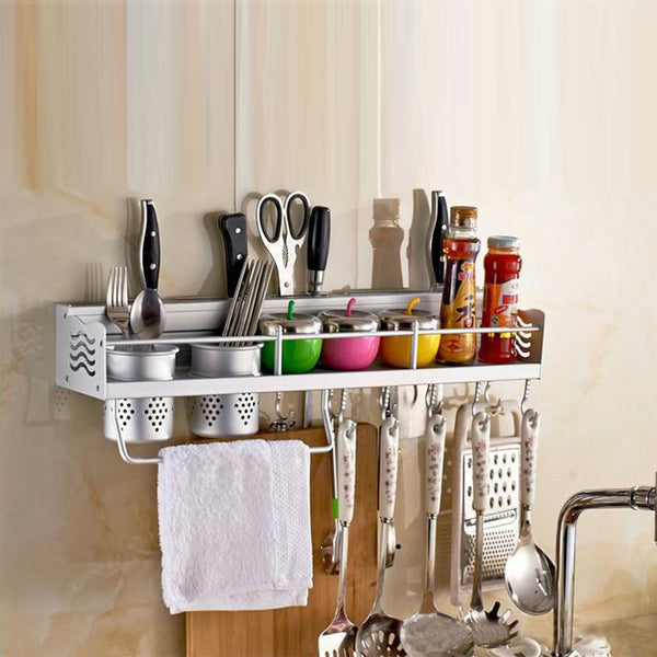 Kawachi Space Aluminum Kitchen Rack Cooking Tools Holder Spice Rack 58cm with 2 Cups -  K505