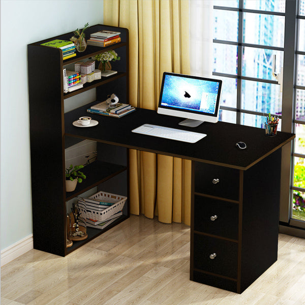 Kawachi Compact Computer Laptop Desk Study Table with 4 Shelves Storage 3 Drawers KW13