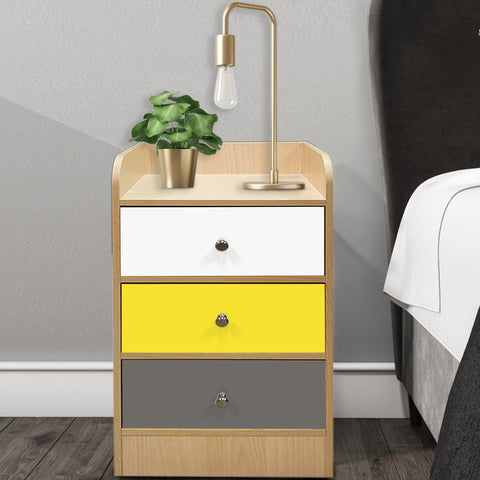 Kawachi Modern Home Bedroom Bedside Table Storage Cabinet with 3 Drawers KW23-Beige