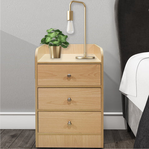Kawachi Modern Home Bedroom Bedside Table Storage Cabinet with 3 Drawers Beige BD