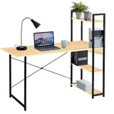 Kawachi Computer Desk Writing Study Table with 4 Tier Bookshelves for Home, Office, Multipurpose Compact PC Workstation KW25-Beige