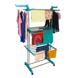 Kawachi Stainless Steel Heavy Duty Double Pole Cloth Drying Stand, Laundry Rack Stand Peacock Green