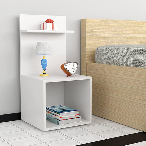 Kawachi Engineered Wood 2 Storage Shelf Side Table with Open Cabin Bedside Table Nightstand, End Table for Home, Bedroom, Living Room White