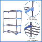 Kawachi 12 Pairs 4-Layer Stainless Steel and Plastic Shoe Stand Multipurpose Book Shelf Toys Storage Rack for Home Office KW50-Blue