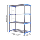 Kawachi 12 Pairs 4-Layer Stainless Steel and Plastic Shoe Stand Multipurpose Book Shelf Toys Storage Rack for Home Office KW50-Blue