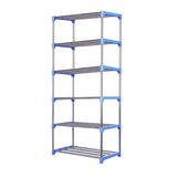 Kawachi 18 Pairs 6-Layer Stainless Steel and Plastic Shoe Stand Multipurpose Book Shelf Toys Storage Rack for Home Office Blue