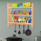 Kawachi Wooden Wall Mounted Kitchen 3 Shelves Storage Shelf Rack Organizer with Hook Beige