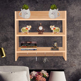 Kawachi Wooden Multipurpose Wall Mounted Bookshelf Home Decor Storage Organizer Rack with Key Hooks Beige