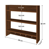 Kawachi Wooden Multipurpose Wall Mounted Bookshelf Home Decor Storage Organizer Rack with Key Hooks Brown