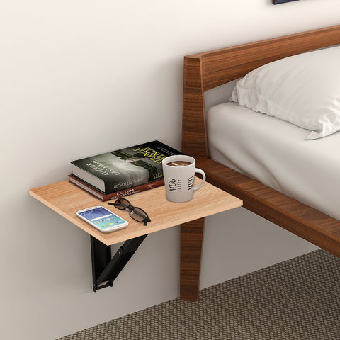 Kawachi Engineered Wood Wall Mount Bed Side Table, Folding Bedside Table, Mini Laptop Table for Home Living Room Study Room Beige