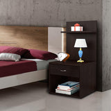 Kawachi Engineered Wood 2 Storage Shelf with Drawer Sofa Side Bedside Table with Open Cabinet Nightstand End Table Wenge Brown