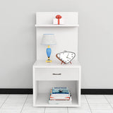 Kawachi Engineered Wood 2 Storage Shelf with Drawer Sofa Side Bedside Table with Open Cabinet Nightstand End Table White