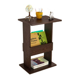 Kawachi Engineered Wood Bedside Corner Table Sofa Side End Table with Display Book, Magazine Book Shelf for Living Room Bedroom Office Brown