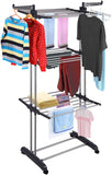 Kawachi Stainless Steel Heavy Duty Double Pole Cloth Drying Stand, Laundry Rack Stand Gray