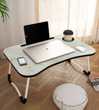 Kawachi Folding Laptop Table with Cup, Phone and Pen Holder Writing Study, Bed Tray TableKW40 Rustic Beige