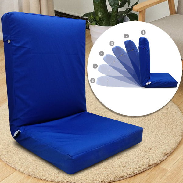 Kawachi Adjustable Back Support Relax Recliner Floor Chair Sofa with Cushion I116 (Blue, Standard Size)