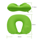 Kawachi U-Shaped push press automatic inflatable aeroplane/train sleeping Travel Neck Pillow K496-Green